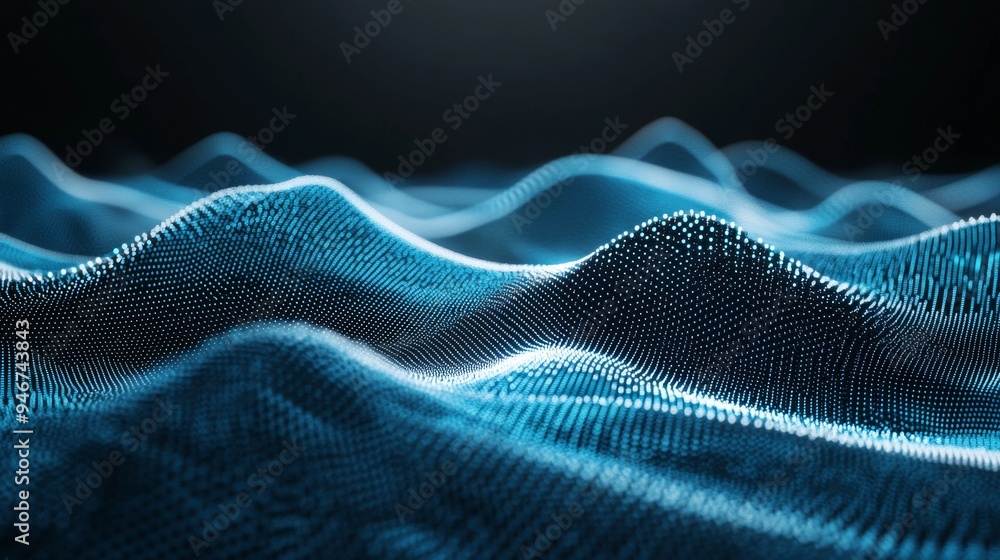 Poster abstract blue background with particles and a grid. stock image aig21.
