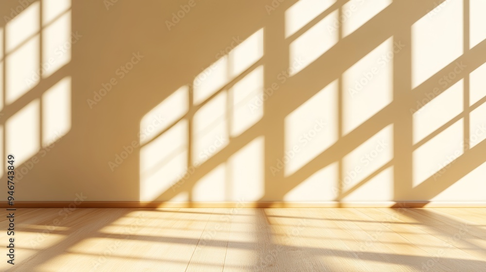 Poster this background is minimal and beige with a light and intricate shadow from the windows and walls.