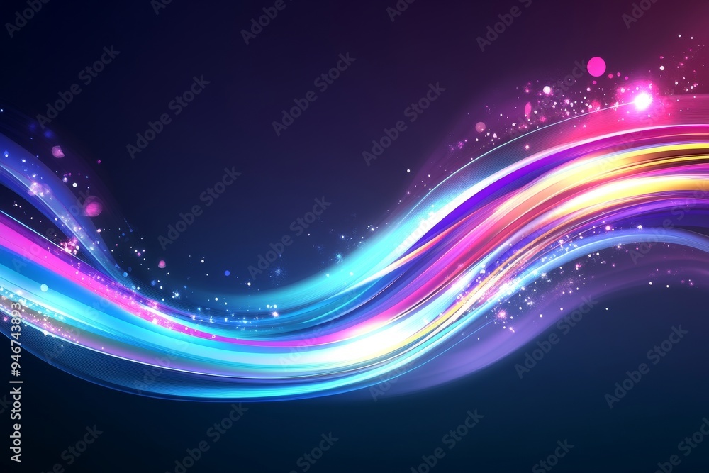 Poster design of an abstract neon wave background generated by stock.