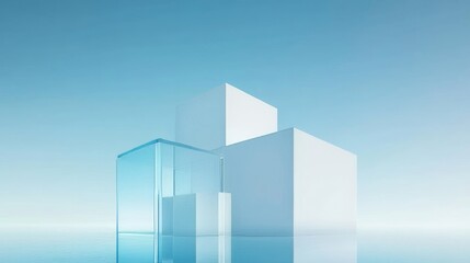 Fototapeta premium This is a 3D render of a futuristic abstract glass building with an empty concrete floor.