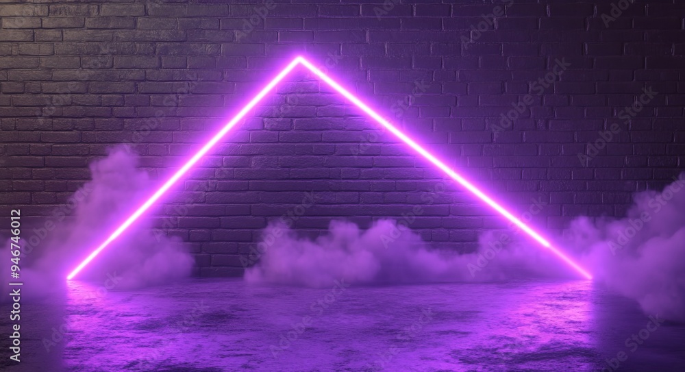 Aufkleber a background of a brick walled corridor illuminated by neon flashes and glowing neon rays. the backg