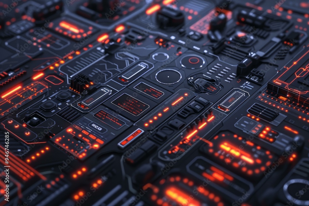 Aufkleber futuristic interface is showing complex data analysis in orange and black
