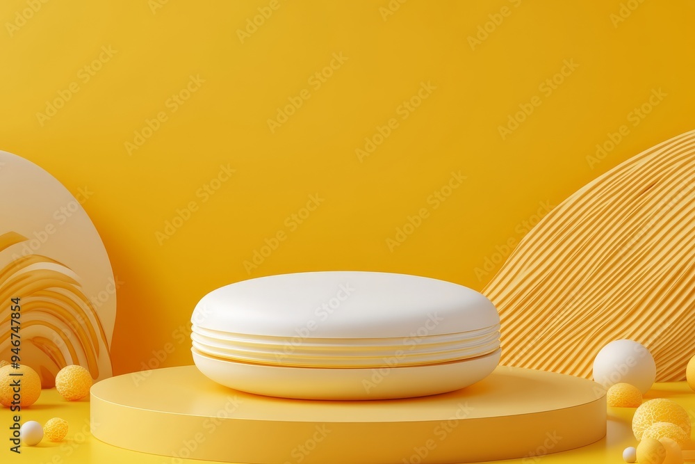 Poster a product background stand or pedestal on a podium with blank backdrops. 3d rendering.