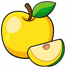 Yellow apple fruit with slice stock illustration