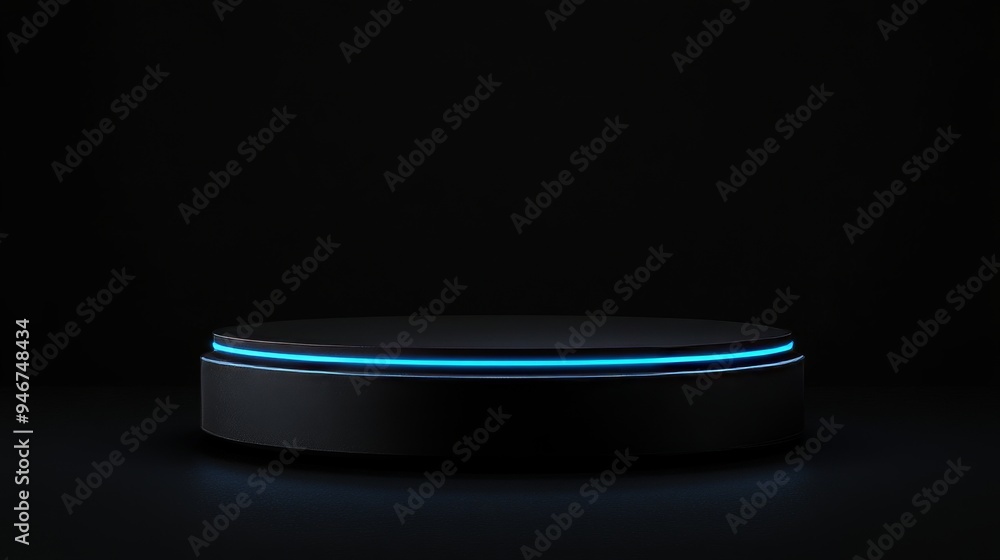 Aufkleber 3d rendering of a sci-fi futuristic podium, futuristic blue glowing empty showcase. an empty product