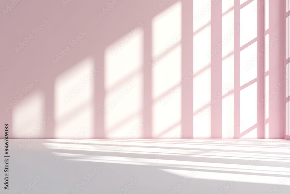 Poster pink abstract studio background for product presentation. empty room with shadows of window and flow