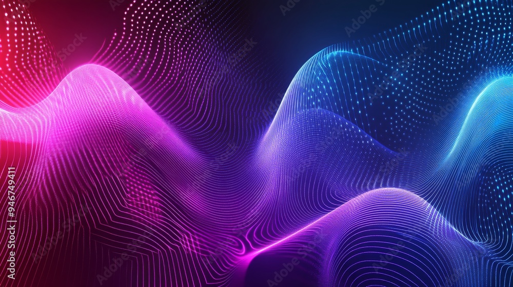 Aufkleber stream of glowing particles with a purple background. information technology background. 3d renderin
