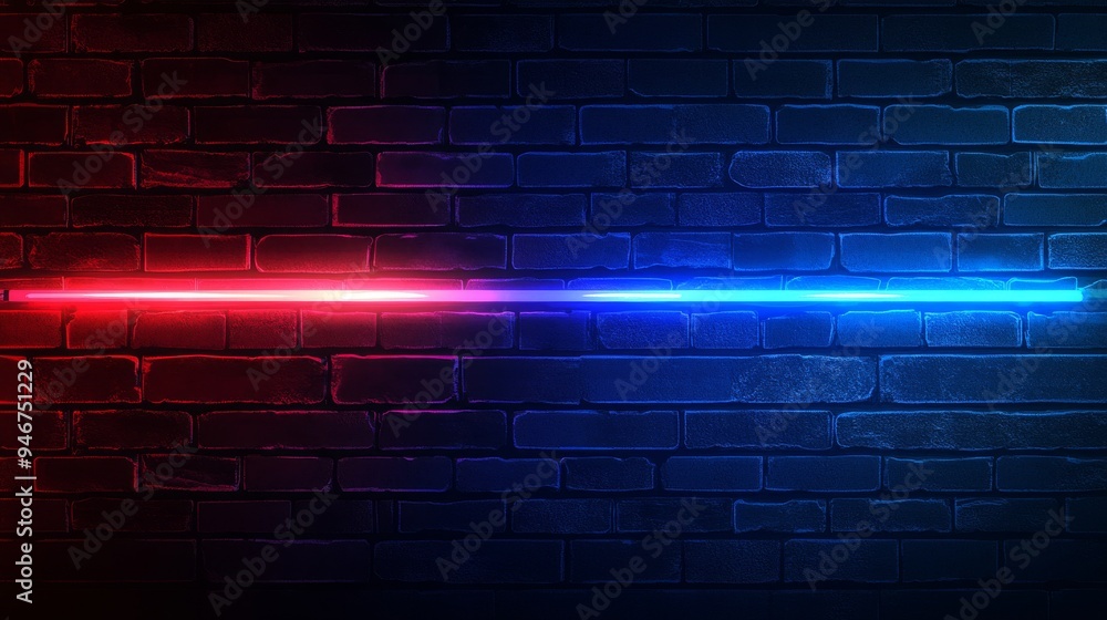 Poster an image of neon lights on brick walls that are not plastered. background and lighting effect of neo