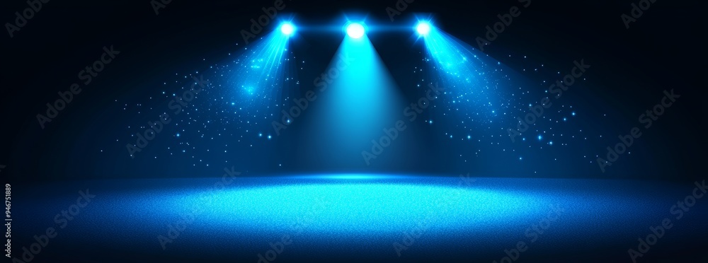 Poster an idea for a banner header with a blue gradient background and grainy glowing blue light on a dark 