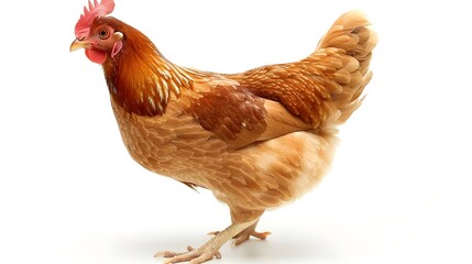 Fototapeta premium Brown chicken standing on white background
