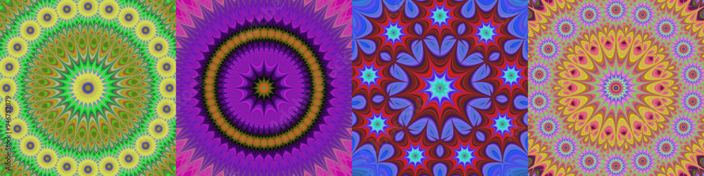 Poster circular digital art pattern background set