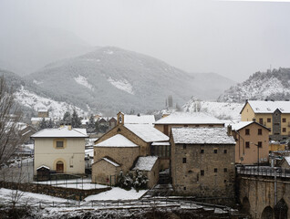 Photograph of Fiscal, a snowy village in the Aragonese Pyrenees. Huesca.