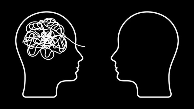 Two heads of a person with opposite mentality. Positive and negative thinking. Medical psychological counselling. The concept of chaos and order in thoughts. The relationship of two people.