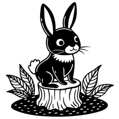 Fototapeta premium easter bunny balckand white illustration isolated on white background