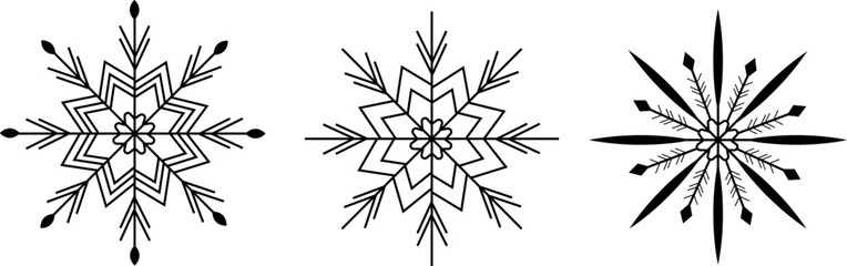 Set of snowflake icons isolated on white background. Vector illustration.