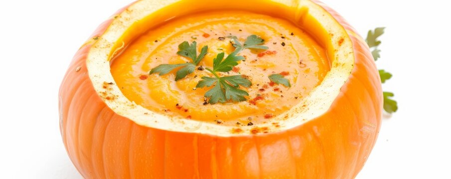 pumpkin soup in a pumpkin top view.