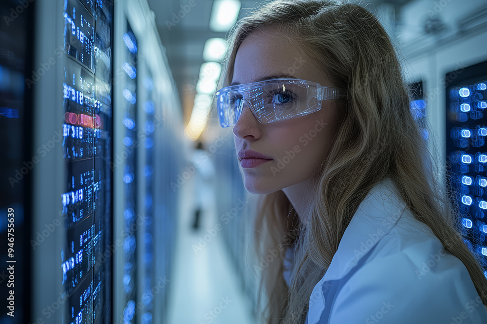 Poster a team of scientists using a supercomputer to analyze large datasets, showcasing the power of high-p