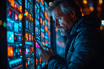 A software engineer testing a mobile application on various devices, emphasizing the development and quality assurance process in app creation.