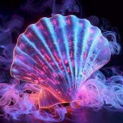 Obraz premium 3d shell on neon light smoke background.