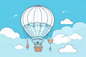 Hot air balloon on a blue pastel background. Generative AI