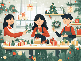 A vibrant DIY holiday workshop filled with creativity and handmade festive crafts