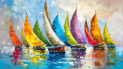Colorful Sailing Boats Oil Painting
