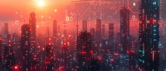 Fototapeta premium Modern futuristic digital circuit city building background
