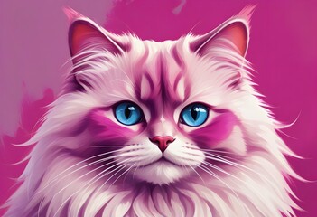 Colorful Persian Cat Portrait Painting Beautiful Cats Animal Background Graphic Design