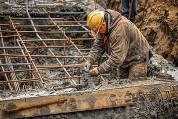 Worke in a protective glove working on a construction site. Professional construction worker. 