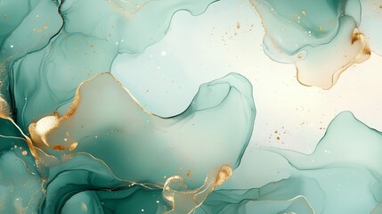 Abstract fluid art featuring teal and gold tones, creating a calming and elegant visual effect.