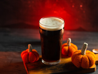 Craft beer for Thanksgiving. Seasonal pumpkin Ale. Copy space