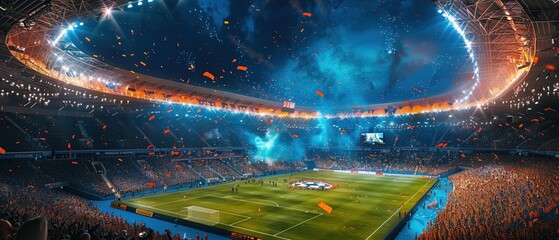 A soccer championship win in the evening stadium arena 