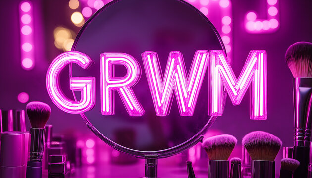 Get Ready With Me (GRWM) beauty and morning routine concept, social media trend and meme