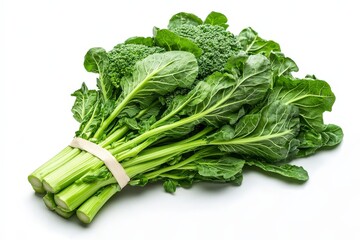 A bunch of fresh broccoli with leafy greens, ready for cooking or salads.