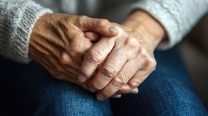 Fototapeta premium Closeup of a support hands. Closeup shot of a young woman holding a senior man's hands in comfort. Female carer holding hands of senior man.