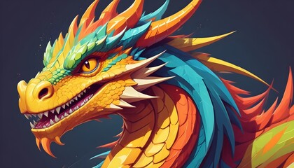 Colorful Dragon Portrait Painting Beautiful Fantasy Character Background Graphic Banner Design