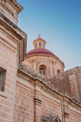 Beautiful cathedral with red dome in Mellieha, Malta Island, Mediterranean Sea