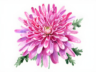 Chrysanthemum Flower Watercolor Clipart Illustration on Isolated Background