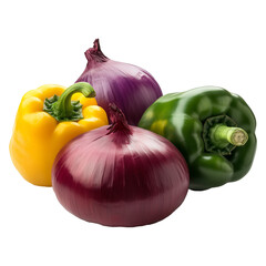 Green Yellow Bell Peppers and Red Onion, Seasoning Vegetables
