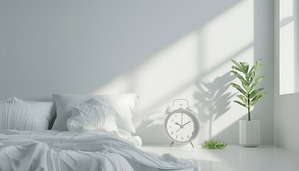 close up view of alarm-clock in morning bedroom environment