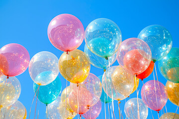 "Vibrant Balloon Wonderland: A Realistic and Colorful Sky Full of Transparent Balloons"