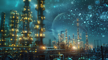 Futuristic Industrial Refinery with Space Elements