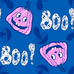 Halloween cute pumpkins seamless monsters pattern for wrapping paper and fabric