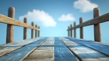 Naklejka premium Serene wooden pier under a clear blue sky, perfect for relaxation or nature-themed projects.