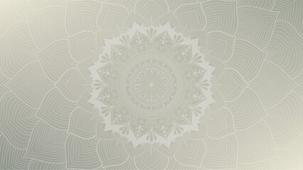 Round mandala on dreamy peach fuzz gradient background. Translucent mesh pattern in the form of a mandala. Mandala with floral patterns. Gradient