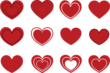 set of red heart icons, collection of red heart vector icons