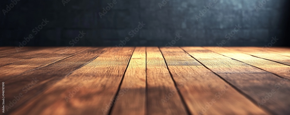 Poster a close-up view of wooden floorboards illuminated by soft light, creating a warm and inviting atmosp