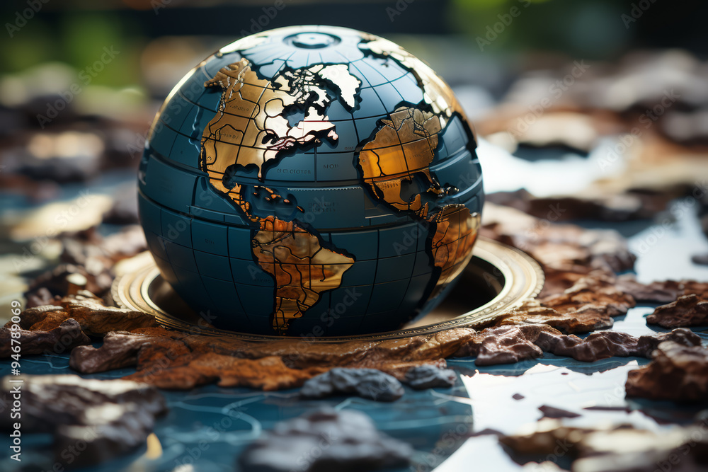 Poster earth depicted as a jigsaw puzzle with missing pieces. concept of conservation efforts and challenge