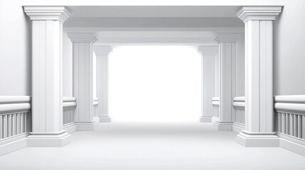Fototapeta premium A minimalist interior featuring elegant white columns and a bright, open space, perfect for showcasing modern architecture.