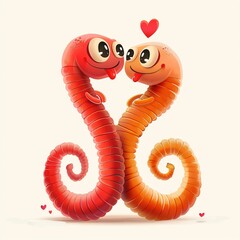 Fototapeta premium Earthworm Love fantasy animal cartoon isolated whitebackground